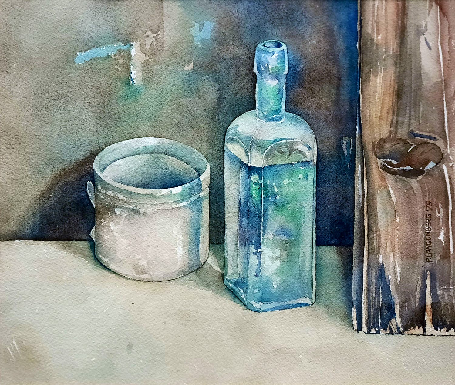 Peter Langenberg - UNICUM - aquarel - 'Fles & Kom' uit 1979 - 229B kopen? Bied vanaf 25!