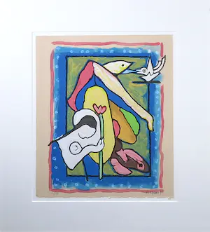 Herman Krikhaar - Kleurenlitho, Figuren en vogels - Ingelijst kopen? Bied vanaf 80!