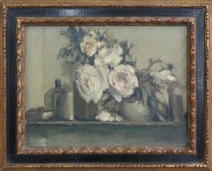 Willem Jansen - Olieverf op doek, Stilleven met witte rozen - Ingelijst kopen? Bied vanaf 1!