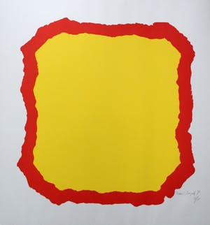 Bram Bogart - zeefdruk: geel vlak met rode rand - 1976 kopen? Bied vanaf 10!