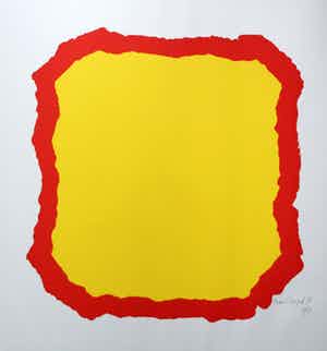 Bram Bogart - zeefdruk: geel vlak met rode rand - 1976 verkocht voor € 10!
