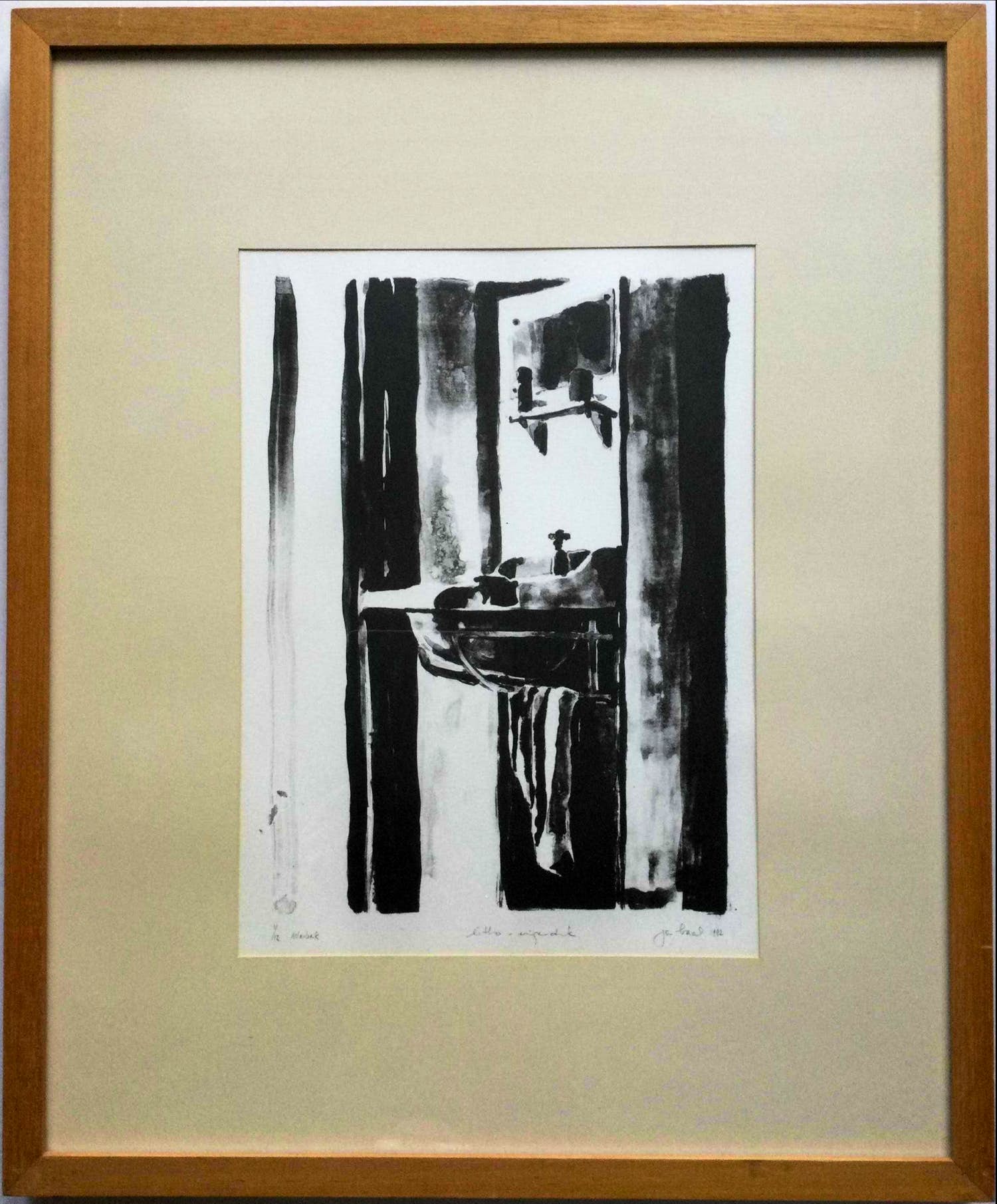 Jan Baas - Wasbak | litho (1/12, eigen druk) - ingelijst verkocht voor € 59!