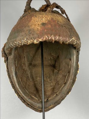 Pumu - Tribal used Old African female Bronze mask from the Punu with Cap - Gabon. kopen? Bied vanaf 125!