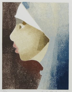 Nicole Montagne - Sjabloondruk, Meisje met blauwe hoofddoek - Ingelijst kopen? Bied vanaf 40!