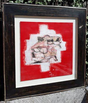 Miguel Ybanez - Abstracte compositie, gemengde techniek (ingelijst) kopen? Bied vanaf 1!