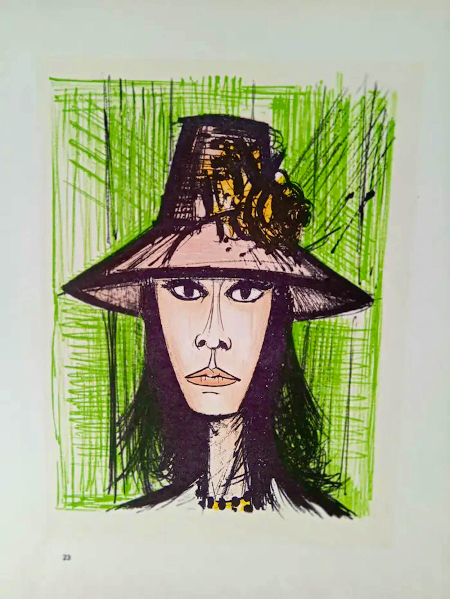 Bernard Buffet - Kleurenlitho--FEMME avec CHAPEAU ROSE uit 1967 kopen? Bied vanaf 45!