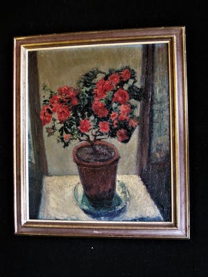 Niet of onleesbaar gesigneerd - GROOT omstreeks 1930 geschilderd stilleven van Rode potplant kopen? Bied vanaf 10!