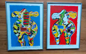 Peter Diem - Two Cows Red and Blue verkocht voor € 135!