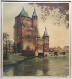 Alfred van Neste - Amsterdamse Poort Haarlem | kleuren ets - ingelijst verkauft für € 35!