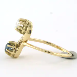 18k gouden slagring bezet met saffier en briljant en single cut geslepen diamant kopen? Bied vanaf 265!