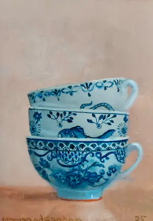 Marian van der Sanden - 2x Stilleven kopjes en kommetje besjes kopen? Bied vanaf 425!