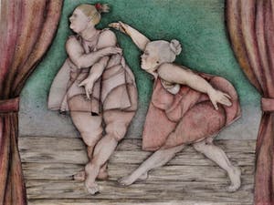 Niet of onleesbaar gesigneerd - Karikaturale & gesigneerde Pasteltekening "Ballerina's" - Fraai ingelijst! kopen? Bied vanaf 1!