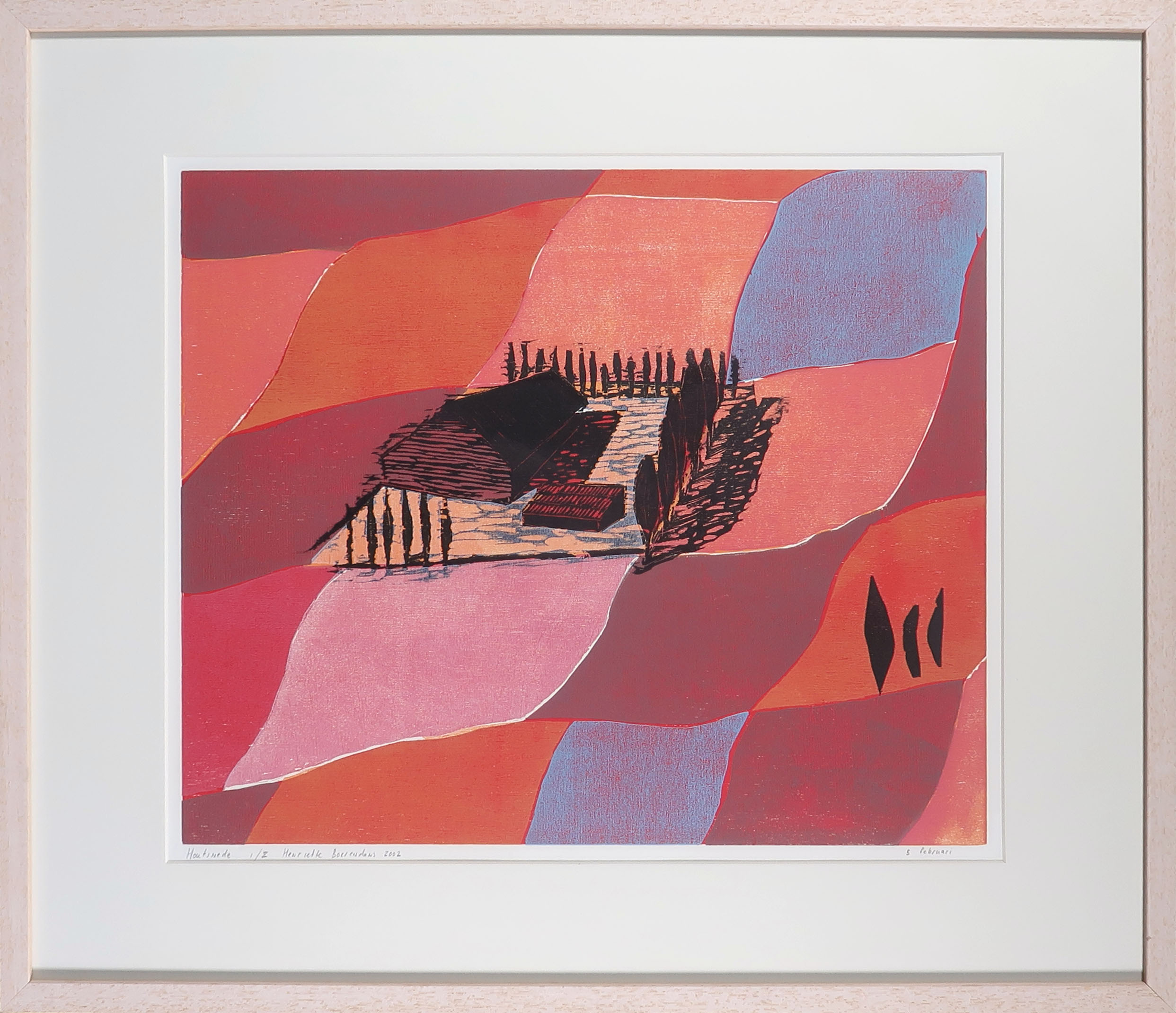 Henriette Boerendans - Houtsnede, 5 februari - Ingelijst verkocht voor € 35!