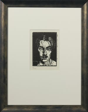 Dick Ket - Linoleumsnede, Zelfportret (met wit hemd) - Ingelijst kopen? Bied vanaf 35!