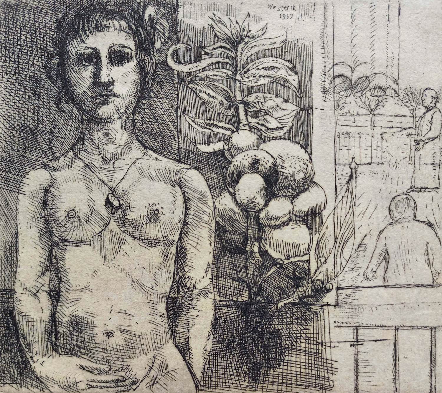 Co Westerik - Naakt, vruchten en raamuitzicht, ets (kleine oplage) verkocht voor € 275!