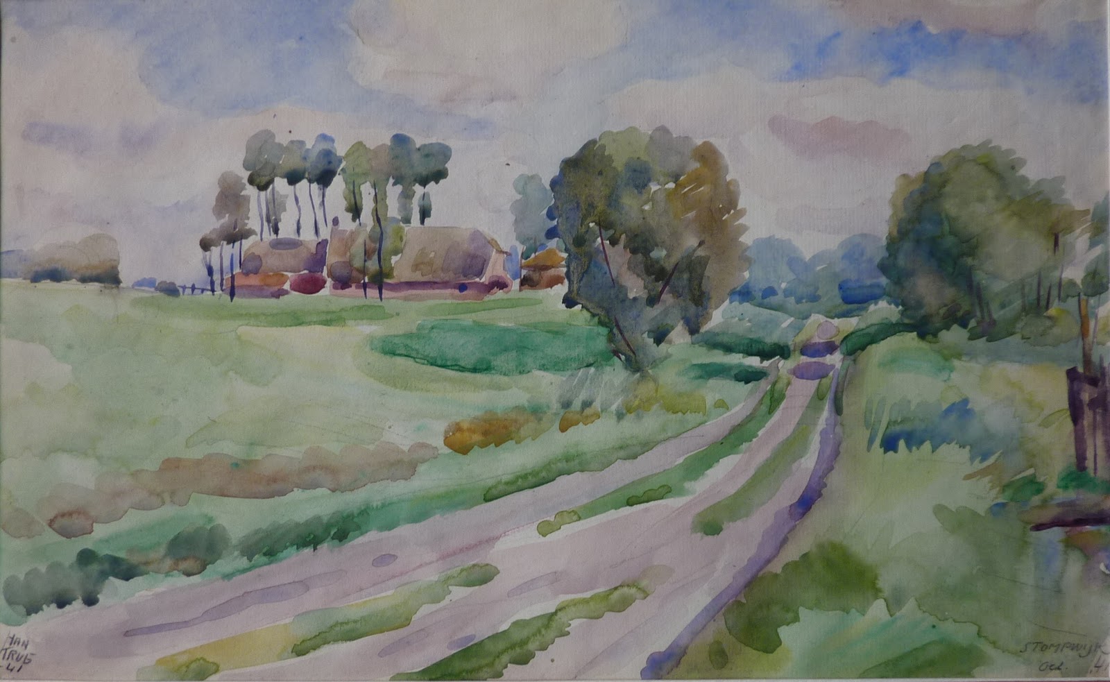 Han Krug - Aquarel "Stompwijk" Oct. 1941 verkocht voor € 35!