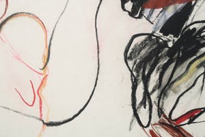 Anton Martineau - Krijttekening, Vrouw met pluimenhoed wenkt een donker dier (Groot) kopen? Bied vanaf 70!