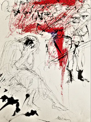 Jacques Pecnard - Fraaie expressionistische gemengde techniek ""La folie de la guerre" gesigneerd kopen? Bied vanaf 1!