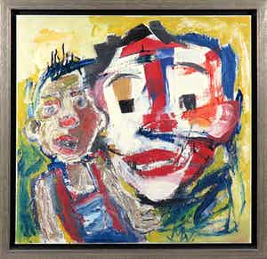 Martin van Wordragen - Olieverf op doek, Clown met pop - Ingelijst verkocht voor € 250!
