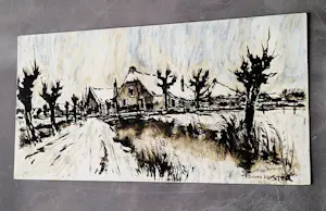 Toon Koster - Sfeervol impressionistisch Aquarel en Sepia "winterlandschap" gesigneerd kopen? Bied vanaf 43!