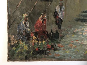 Niet of onleesbaar gesigneerd - Stadsgezicht met marktscene - olieverf op doek kopen? Bied vanaf 10!