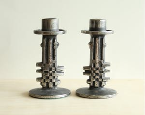 Olav Joff - Brutalist Stainless Steel Design - Hoge Kandelaars (2), Jaren 60 kopen? Bied vanaf 150!