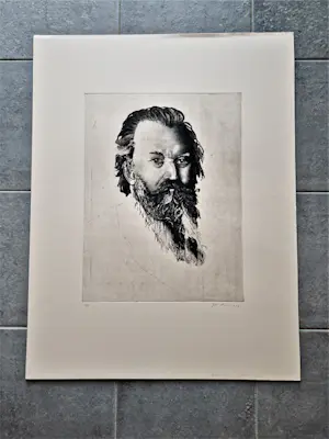Jan Prins - Realistische - kleine oplage (8) - Ets "johannes Brahms" gesigneerd kopen? Bied vanaf 1!