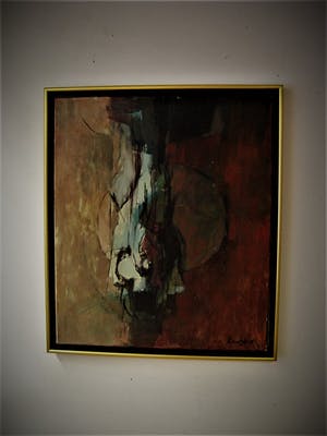 Niet of onleesbaar gesigneerd - Intrigerend abstract OLIEVERF "meneer Tienoppen" gesigneerd EUG.. kopen? Bied vanaf 1!