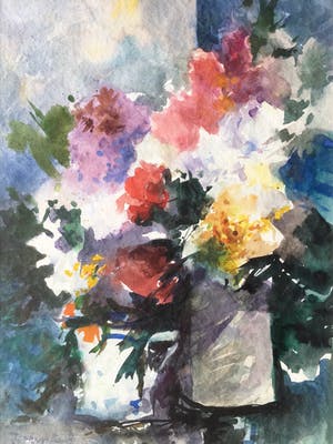 Henk Fonville - Blauw bloemstilleven kopen? Bied vanaf 100!