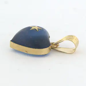 14k geel gouden hanger in een vorm van een hart van blauw glas steen kopen? Bied vanaf 55!
