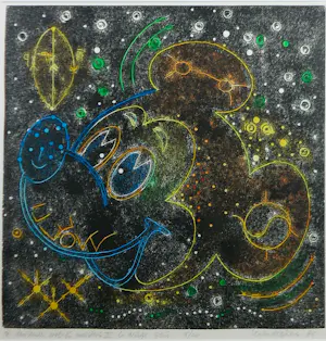 Hubert Leyendeckers - Kleurets op papier, De dansende woe-li-meesters II - Ingelijst kopen? Bied vanaf 45!