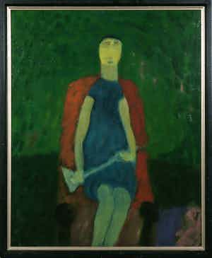 Eugene Brands - Olieverf op board, Vrouw met een waaier - Ingelijst verkocht voor € 1!