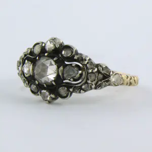 14k goud met zilveren ring bezet met roos diamanten tot. 0.30ct - G/H - SI kopen? Bied vanaf 300!