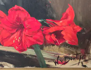 Willem van Dort - Zelfportret met Amaryllis kopen? Bied vanaf 175!