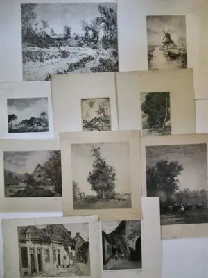 Niet of onleesbaar gesigneerd - 10 diverse etsen Landschap oa Matthes v.Leusden Vrolijk Heyning kopen? Bied vanaf 1!