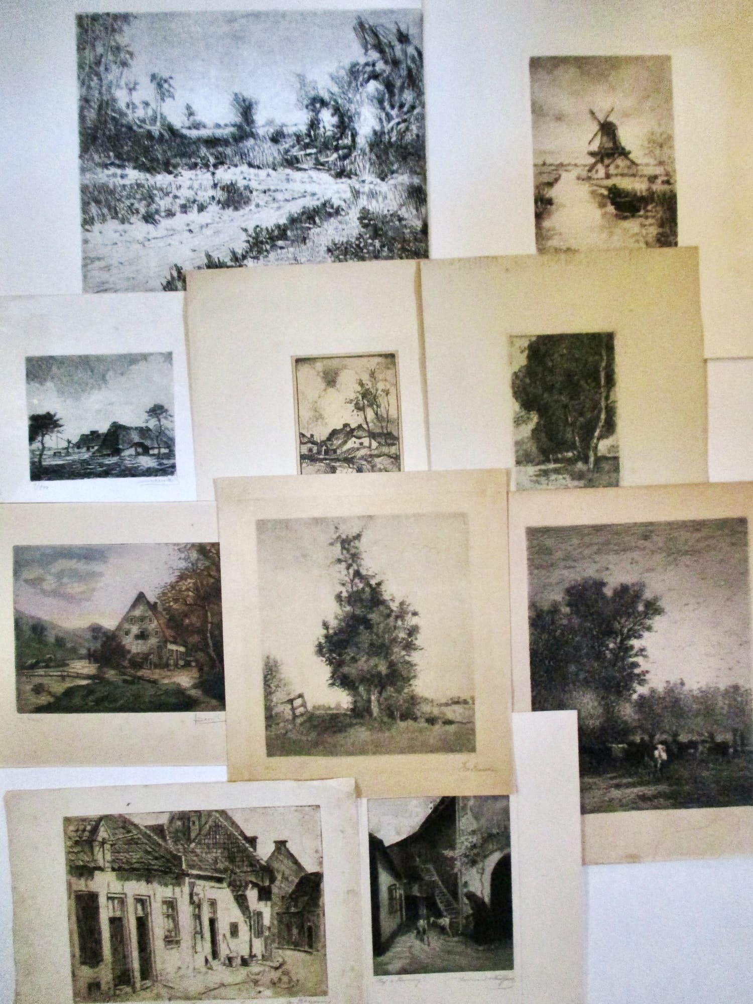 Niet of onleesbaar gesigneerd - 10 diverse etsen Landschap oa Matthes v.Leusden Vrolijk Heyning kopen? Bied vanaf 1!
