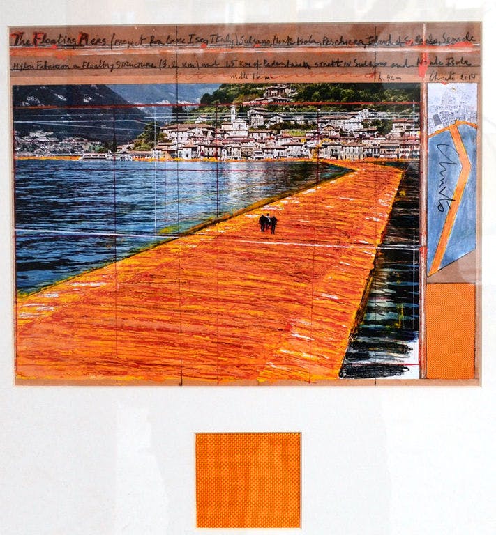 Christo - Christo- The Floating Piers- grote collage 47x47 cm- ingelijst- handgesigneerd-  kopen? Bied vanaf 160!