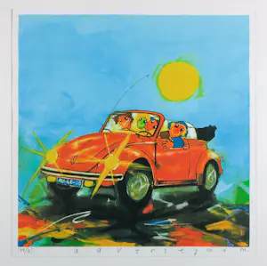 Ad Verstijnen - Zeefdruk, VW Kever - Ingelijst kopen? Bied vanaf 50!