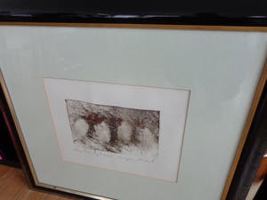 Anton Heyboer - ABSTRACTIE / ZW-W + RODE ETS / 65x71cm / KADER / SIG kopen? Bied vanaf 75!