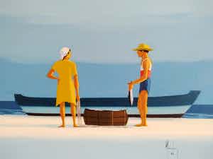 Niet of onleesbaar gesigneerd - H. Mendez- 'Catch of the day', olieverf verkocht voor € 1!