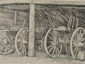 Anna Egter van Wissekerke - fraaie realistische jaren 30 Ets - karren in schuur - potlood gesigneerd kopen? Bied vanaf 38!