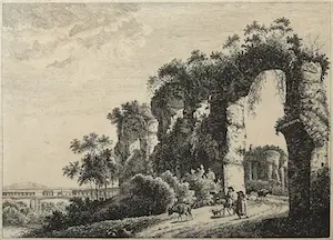 Pieter van Laer - (toegeschreven aan) - Ets, Italiaans landschap met aquaduct en figuren kopen? Bied vanaf 40!