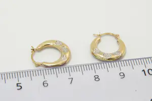 21 - Leuk paar bwgg 9 krt gouden bicolor oorclips - met honingraat afwerking kopen? Bied vanaf 15!