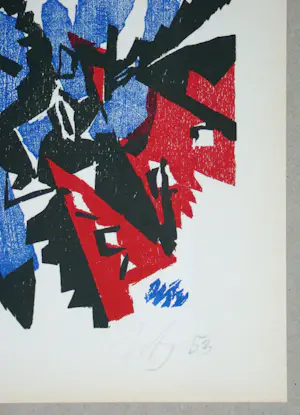 Ernst Wilhelm Nay - Abstracte compositie - 1953 - Houtsnede, gesigneerd en gedateerd kopen? Bied vanaf 250!