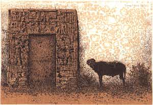 Simon Koene - Ram bij poort met hiërogliefen verkocht voor € 25!