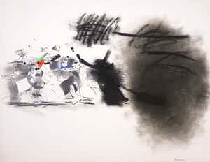 Jef Diederen - Gemengde techniek op papier, Compositie met figuren verkocht voor € 150!