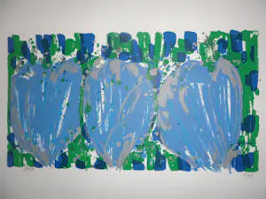 Ad van Hassel - Zeefdruk, 3 Blauwen tulpen. kopen? Bied vanaf 35!