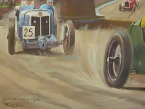 Frits Pieters - 2 schilderijen Tourist Trophy, The checkered flag, en boek Great Auto Races 1980 kopen? Bied vanaf 600!