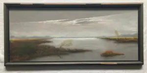 Jan Staats Kiewiet - / Jeska: Ingelijste pasteltekening, Verstild landschap – ca. 1937 kopen? Bied vanaf 50!