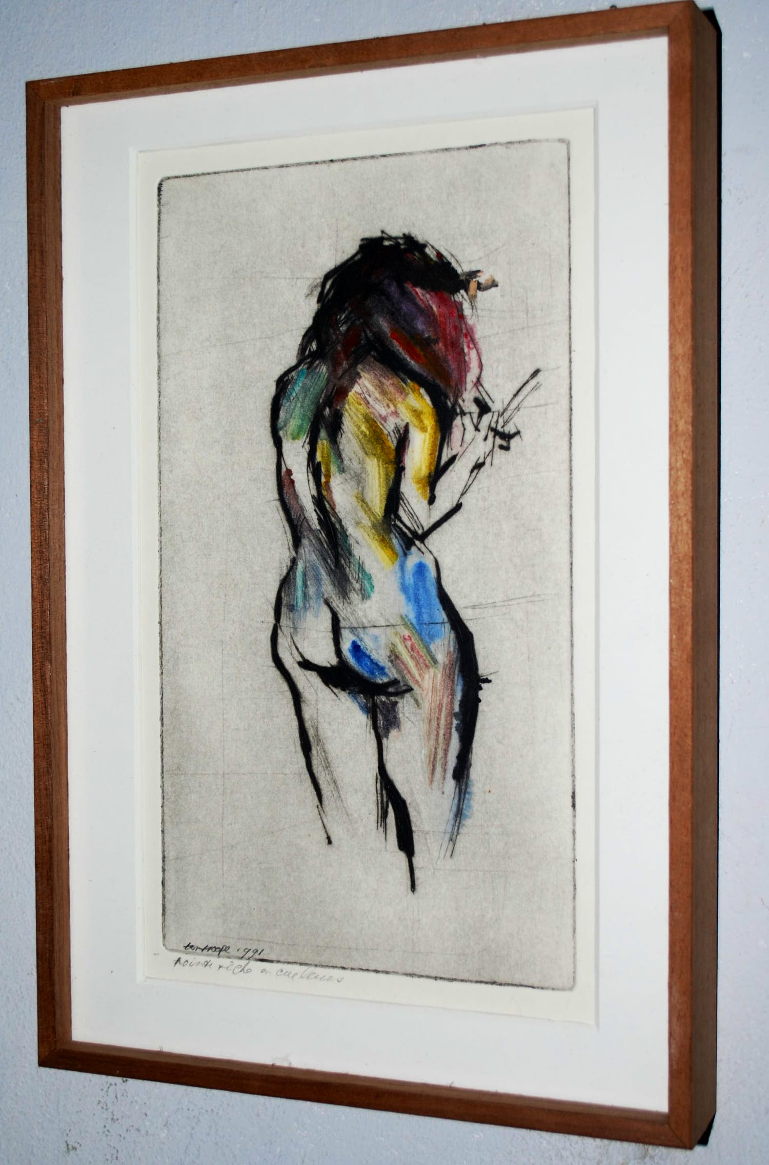 Bob ten Hoope - Staand naakt - Droge naald ets in kleur - 1991 - in een prachtlijst [zuurvrij] verkocht voor € 115!